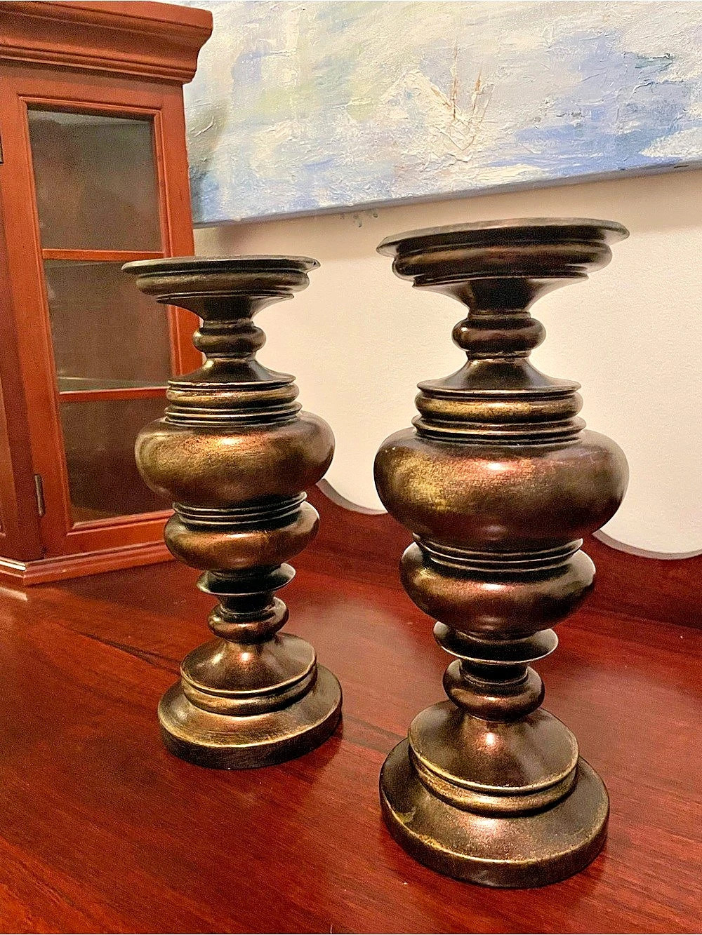 HomeSense Ornate Candlestick Holders Pair in Brown